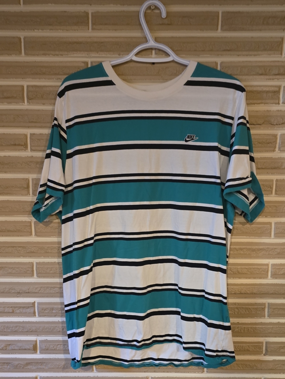 Nike Green, White and Black Striped Short Sleeve Tee